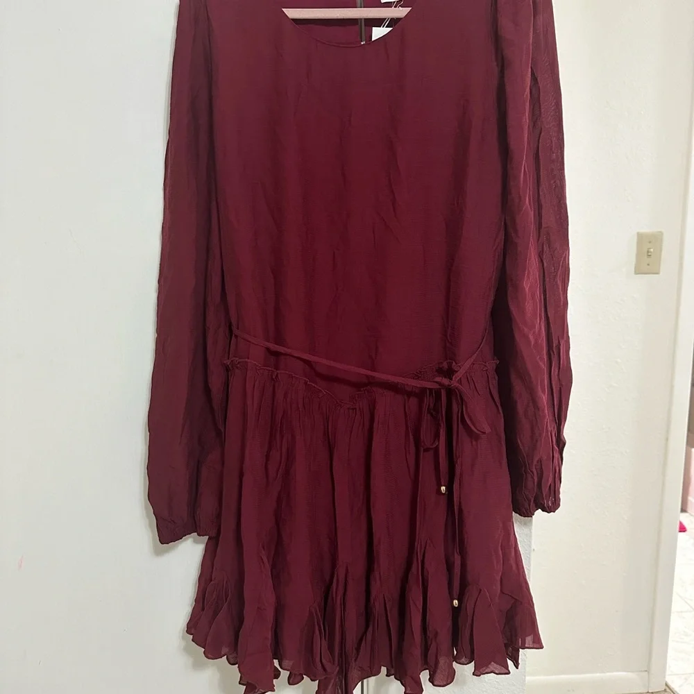 Blu ivy maroon swing dress with tie and ruffled bottom new with tag - Picture 4 of 7